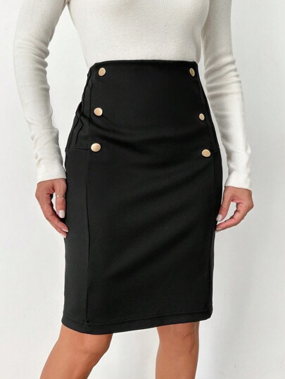 EURMUSE Button Detail Straight Leg Skirt