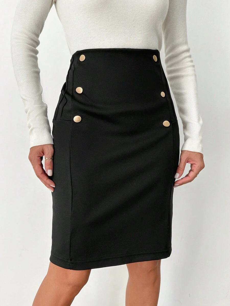 EURMUSE Button Detail Straight Leg Skirt