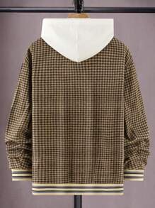 Manfinity LEGND Men Houndstooth & Letter Graphic Striped Trim Drop Shoulder Overcoat Without Hoodie - Apricot - View 2