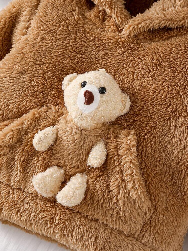 SHEIN Sudadera con bolsillo canguro y decoración de oso 3D para bebé niña - Marrón - Añade 3