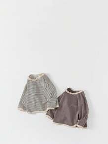 男小童條紋印花T恤 - 黑與白 - 查看 3