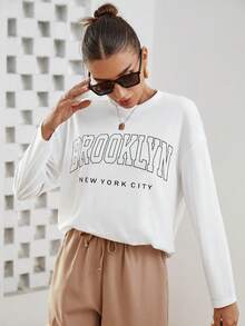 SHEIN Essnce Letter Graphic Drop Shoulder Tee - White - View 6