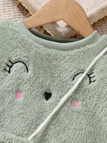 SHEIN 女小童卡通刺繡荷葉邊絨毛衛衣和褲子&包 - 綠色 - 查看 4