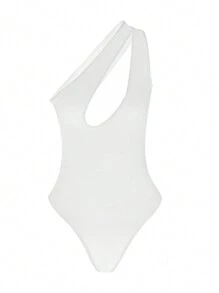 SHEIN Essnce 單肩鏤空連身背心 - 白色 - 查看 2