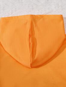 SHEIN Tween Girls Halloween Print Hooded Crop Sweatshirt - Orange - View 5