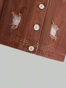 Young Boy Ripped Frayed Denim Jacket - Brown - View 3