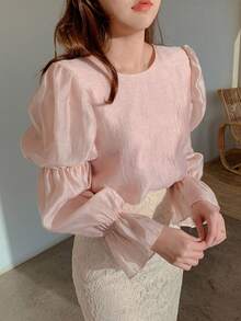 DAZY Chất rắn Vòng cổ Áo sơ mi - Hồng - Xem 6