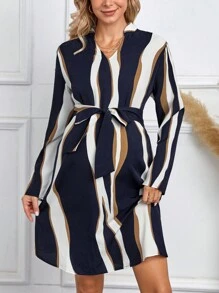 SHEIN Maternity Colorblock Belted Dress - Multicolor - View 5