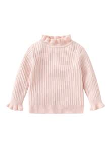 Chica Joven Jersey cuello de volante de manga con volante fruncido cuello tejido de canalé - Rosa - Ver 1