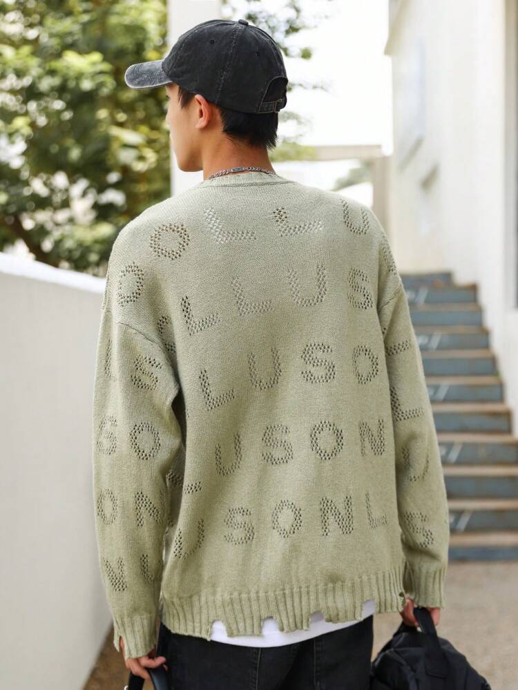 Loose Fit Men's Sweater With Letter Pattern And Drop Shoulders