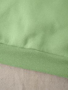 SHEIN EZwear 字母圖案加絨內裏運動衫 - 綠色 - 查看 6