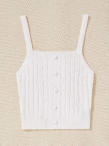 SHEIN MOD 前紐扣麻花編織上衣 - 白色 - 查看 4