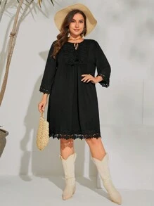 SHEIN VCAY Hơn Cà vạt Đồ trang trí Lace hoa văn Đầm - màu đen - Xem 4