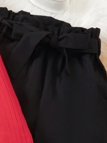 SHEIN Sparklyn 女大童荷葉邊高領T恤&紙袋腰腰帶長褲 - 紅色 - 查看 4