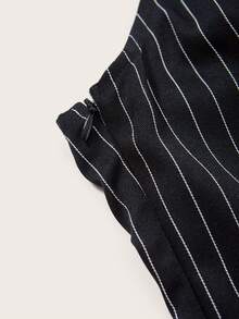 SHEIN MOD Striped Print Button Front Pleated Hem Dress - Black and White - View 5