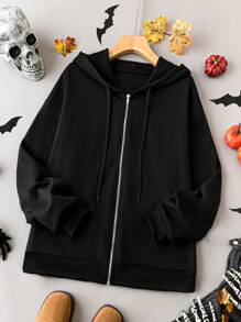 SHEIN LUNE Plus Halloween Print Zip Up Hooded Jacket - Black - View 2