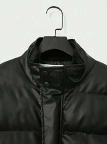 RueChic Men Flap Pocket Puffer Coat Without Tee - Black - View 5