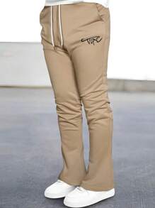 Manfinity EMRG 男士字母圖案腰部抽繩衛褲 - 卡其色 - 查看 1