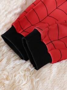 男嬰雙色蜘蛛網印花連帽衫和運動褲 - 紅色 - 查看 5