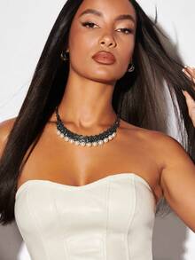 SHEIN BAE 1件个性化仿珍珠流苏项链 - 槍黑色 - 查看 3