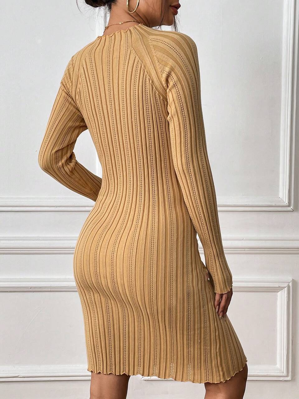 Ribbed Knit Raglan Sleeve Bodycon Sweater Dress Fall Cloth For Women