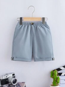 SHEIN Quần short bé trai Nút màu trơn Giải trí - Màu xanh nhạt - Xem 1