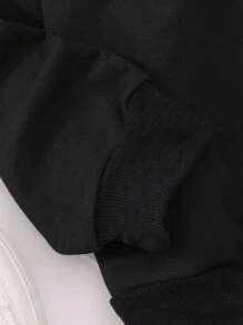 青少年男孩字母图案 3D 耳朵设计卫衣 - 黑色 - 查看 5