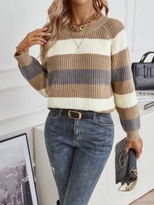 SHEIN Frenchy Color Block Raglan Sleeve Sweater - Multicolor - View 4
