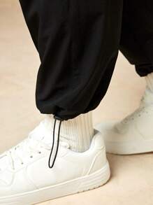 In My Nature 男士翻蓋口袋抽繩下擺工裝褲 - 黑色 - 查看 7