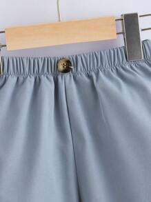 SHEIN Quần short bé trai Nút màu trơn Giải trí - Màu xanh nhạt - Xem 3