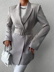 EURMUSE Veste Décontractée À Double Boutonnage À Revers À Col En V Solide À Manches Longues Pour Femmes