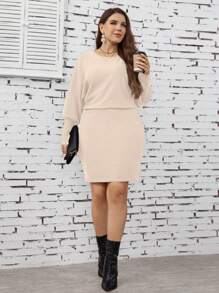 SHEIN Clasi Plus Batwing Sleeve Sweater Dress - Apricot - View 4