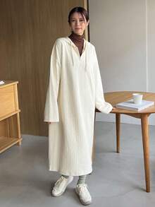 FRIFUL Thả vai Dây rút Đầm có mũ - Màu be - Xem 3