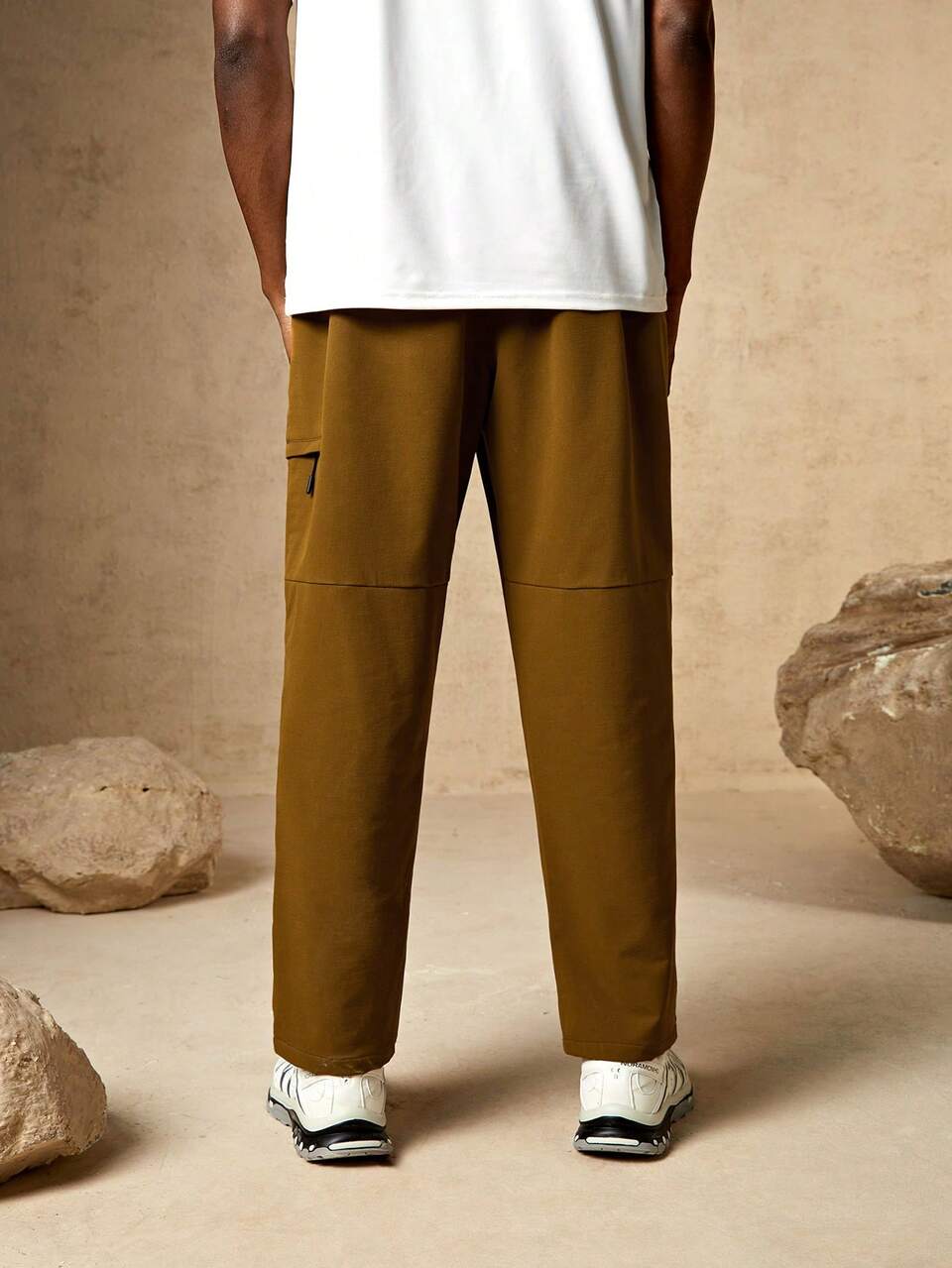 Men Elastic Waist Zipper Pocket Pants