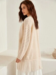 Bohemela Cardigan mit Fransen-Saum und Dropped-Shoulder - Aprikosenfarben - Übersicht 2