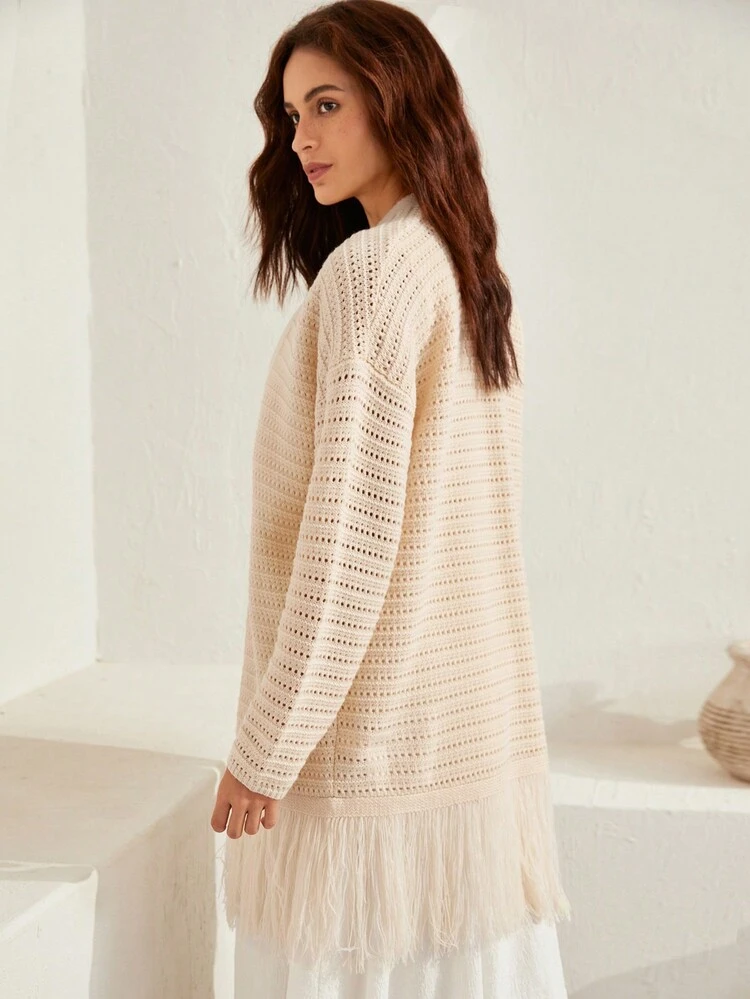 Fringe Hem Drop Shoulder Cardigan