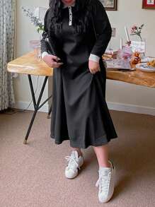 Dazy Plus Vestido Con Cuello De Polo Con Detalles De Contraste - Negro - Ver 6