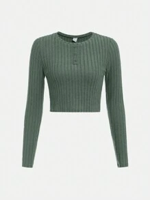 青少年女孩素色T恤和高衩半身裙 - 綠色 - 查看 5