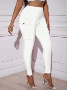 Slaydiva Flap Pocket Side Skinny Pants - White - View 3