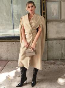 SHEIN Privé Shawl Collar Belted Overcoat - Apricot - View 1