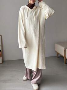 FRIFUL Thả vai Dây rút Đầm có mũ - Màu be - Xem 6