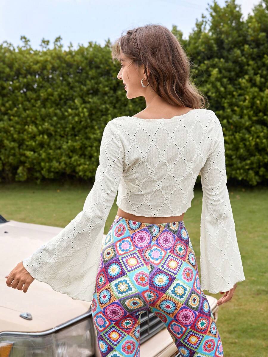 Soleia Flounce Sleeve Schiffy Crop Tee - White - View 1