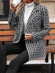 SHEIN Clasi Allover Print Double Breasted Blazer