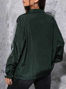 HARRY POTTER X SHEIN 圖案補丁貼撞色半拉鏈落肩袖夾克 - 彩色 - 查看 2