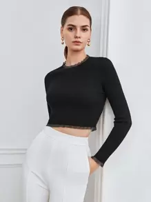 BizChic Kontrastowa koronka Krótki sweter