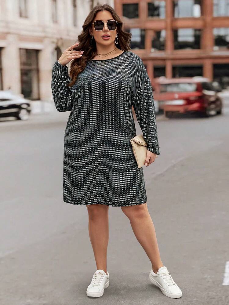 Plus Contrast Binding Drop Shoulder Glitter Dress