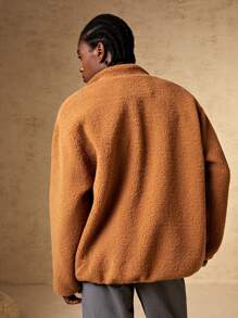 In My Nature 男士拼接面落肩袖拉鍊戶外搖粒絨夾克 - 卡其色 - 查看 2