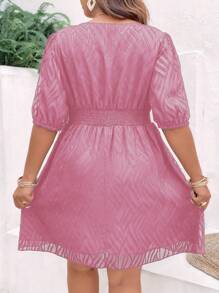 Flirla Plus Knot Front Puff Sleeve Dress - Dusty Pink - View 2