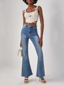 Thainara Oliveira Designer Tie Back Bow Detail Cut Out Cami Top, For Holiday, Vacation - Beige - View 4