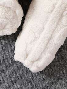 Baby Girl Bear Embroidery Dual Pocket Teddy Jacket & Pants - Beige - View 4